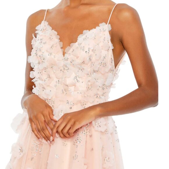 MAC DUGGAL 11292 BEADED FLORAL APPLIQUE HIGH LOW PETAL PINK GOWN sz 10 - Picture 2 of 5